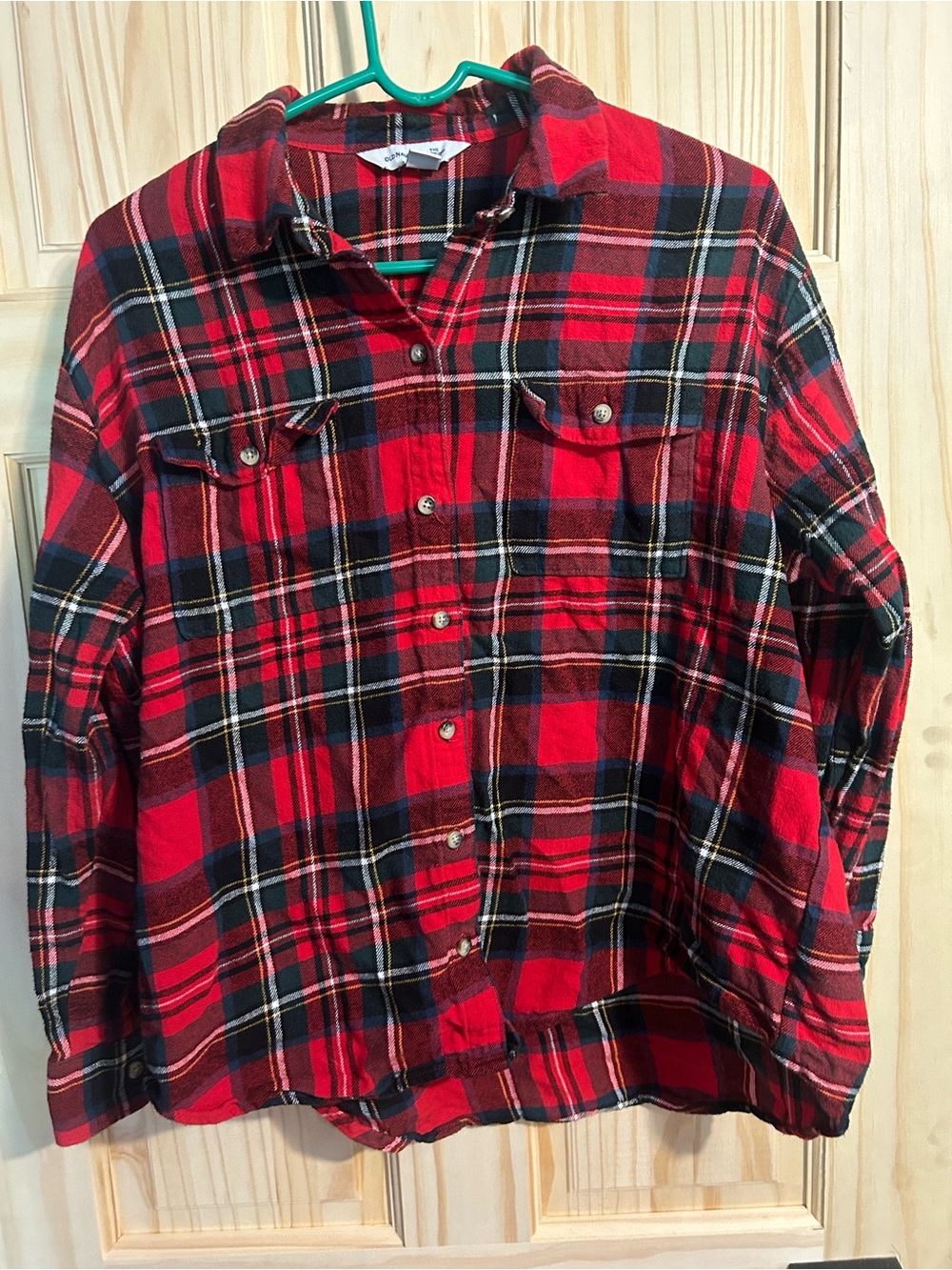Old Navy Red and Black Plaid Boyfriend Shirt
